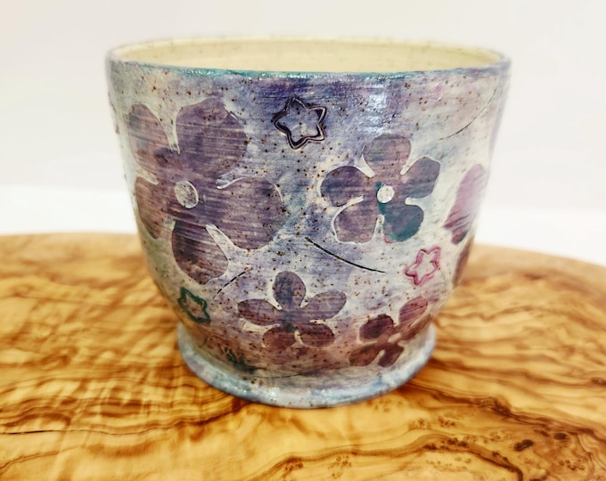 Handmade Purple and Turquoise Daisy Speckled Clay Planters