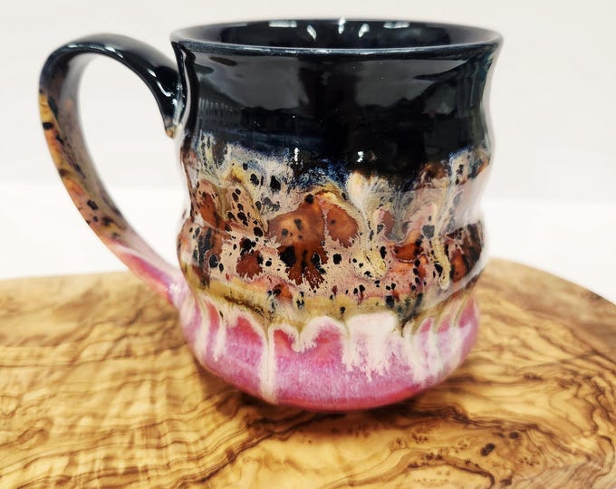 Handmade Wavy 20 ounce Drip Glaze Ceramic Coffee Tea Mug