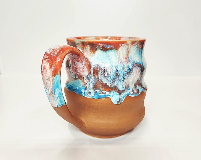 Handmade Wavy 20 ounce Drip Glaze Ceramic Coffee Tea Mug