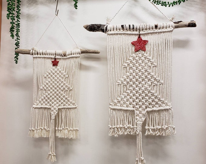 Handmade Macrame Christmas Tree Wall Hanging with Ceramic Star