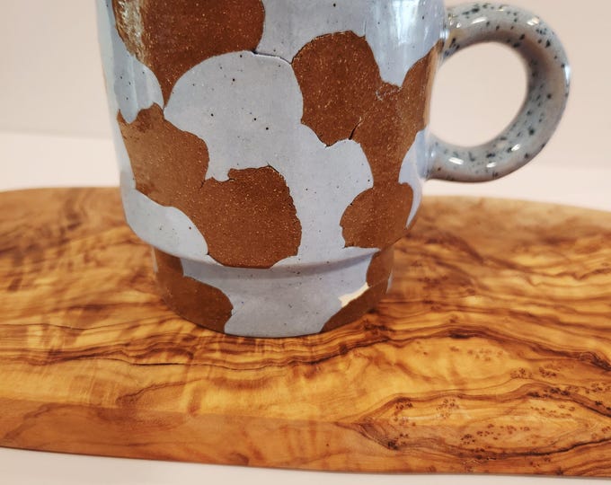 Handmade Ceramic Mug /Light Blue & Brown Abstract Pottery Mug / Speckled Handle / One-of-a-Kind