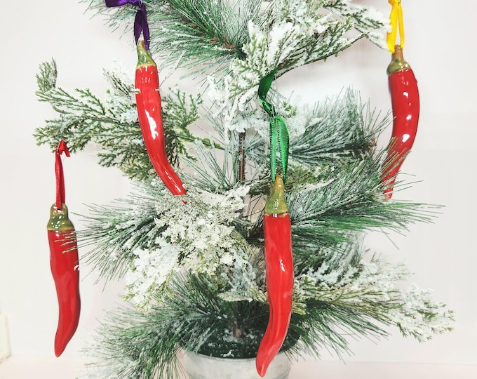 Handmade Ceramic Red Chili Pepper Ornament Set