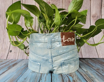 Large Handcrafted Ceramic Denim Jeans Planter *Can Personalize with Name*