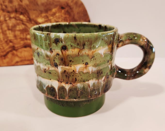 Handmade Green Ceramic Mug / Drippy Glaze Pottery Coffee Cup / Earthy Rustic Mug / Artisan Pottery Gift