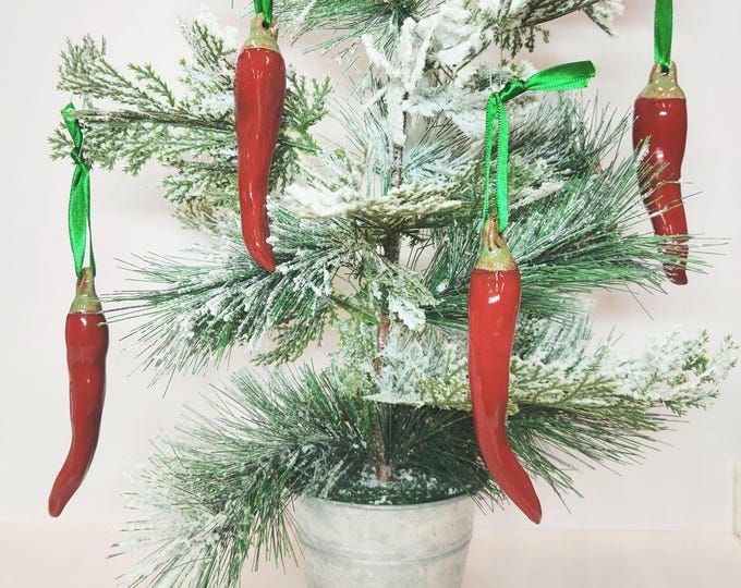 Handmade Porcelain Red Chili Pepper Ornament Set