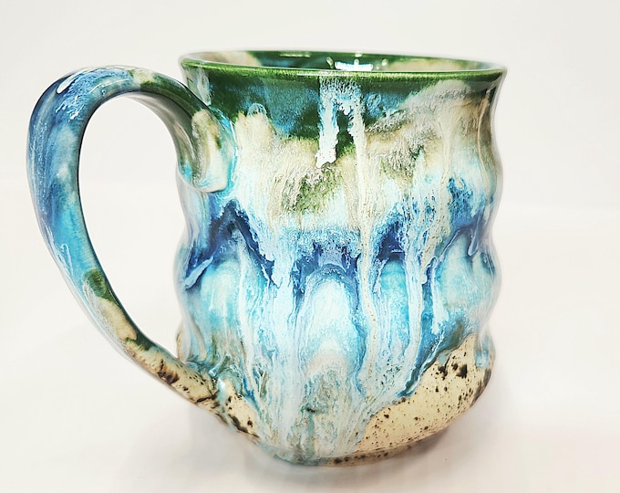 Handmade Wavy 20 ounce Drip Glaze Ceramic Coffee Tea Mug