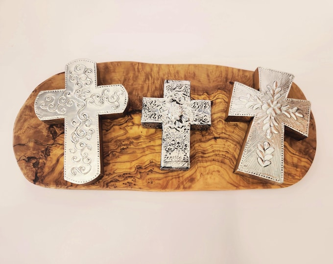 Handcrafted Talavera Folk Art Punched Tin Crosses Set of 3