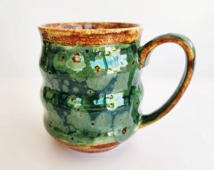 Handcrafted Wavy 20 ounce Drip Glaze Ceramic Coffee Tea Mug