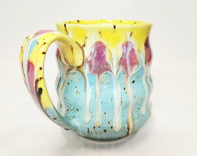 Handmade Wavy 20 ounce Drip Glaze Ceramic Coffee Tea Mug