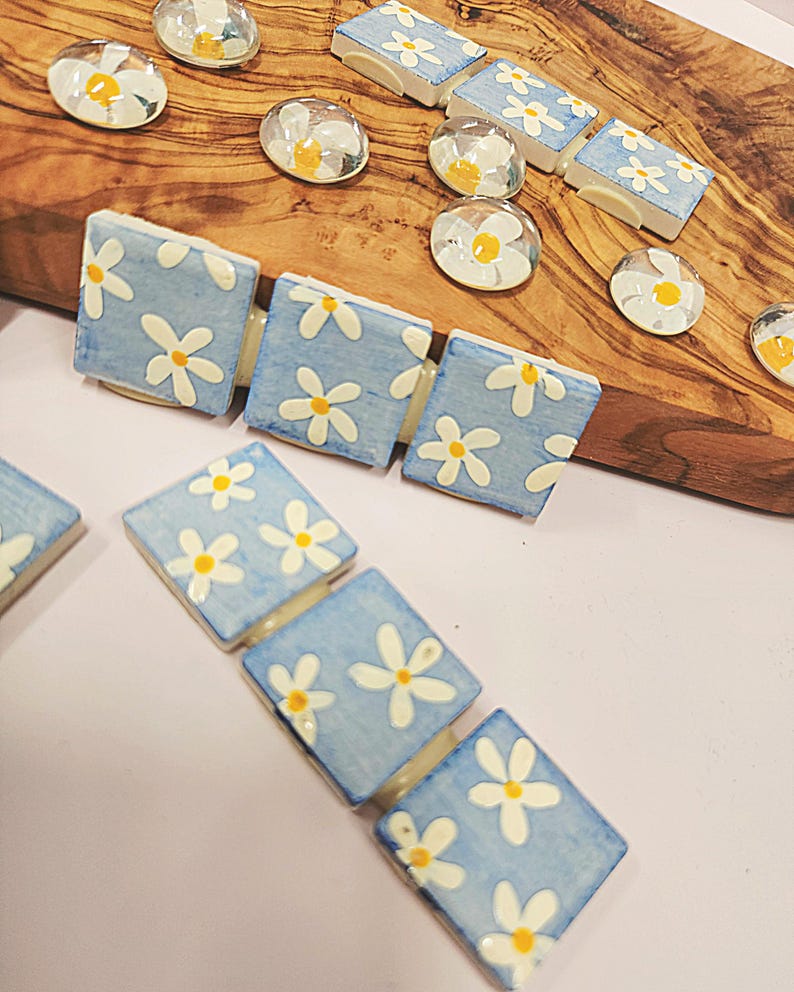 Handcrafted Mosaic Daisy Floral Tile Set - Etsy