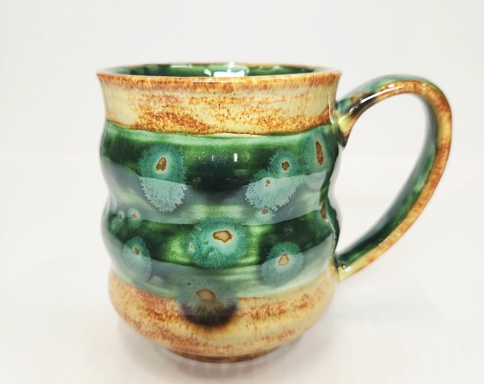 Handcrafted Wavy 20 ounce Drip Glaze Ceramic Coffee Tea Mug