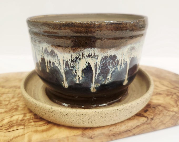 Handmade "Boho" style Buff Speckled Ceramic Drip Glaze Planter