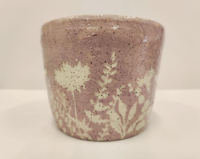 Handmade Light Lavender Botanical Speckled Buff Planter