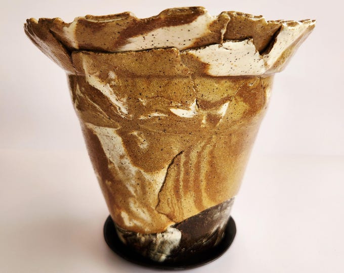 Handcrafted Tan, Chocolate Brown and Cream Marbled Planter
