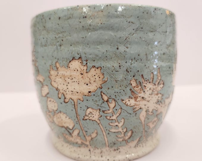 Handmade Light Turquoise Botanical Speckled Buff Planter