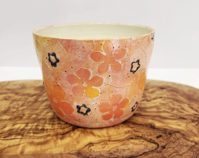 Handmade Orange Daisy Speckled Clay Planters