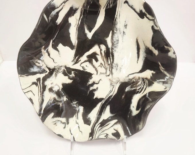 Handmade Wavy Brown and Cream Ceramic Platter
