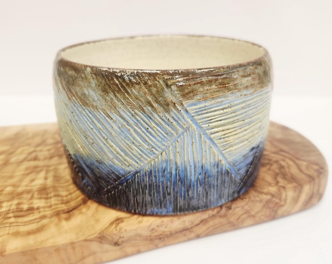 Hand Carved Speckled Blue and Brown Planter