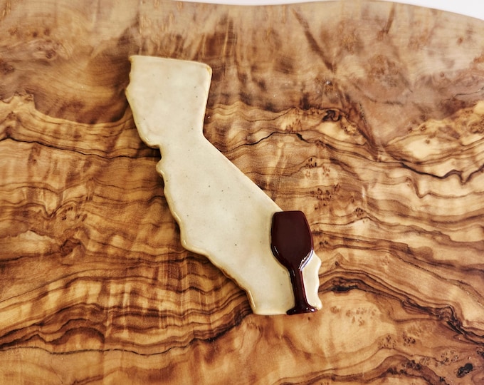 California Wine Magnet / Handmade Ceramic Magnet/ Merlot Wine Glass / California Wine Lover Gift / Pottery Magnet