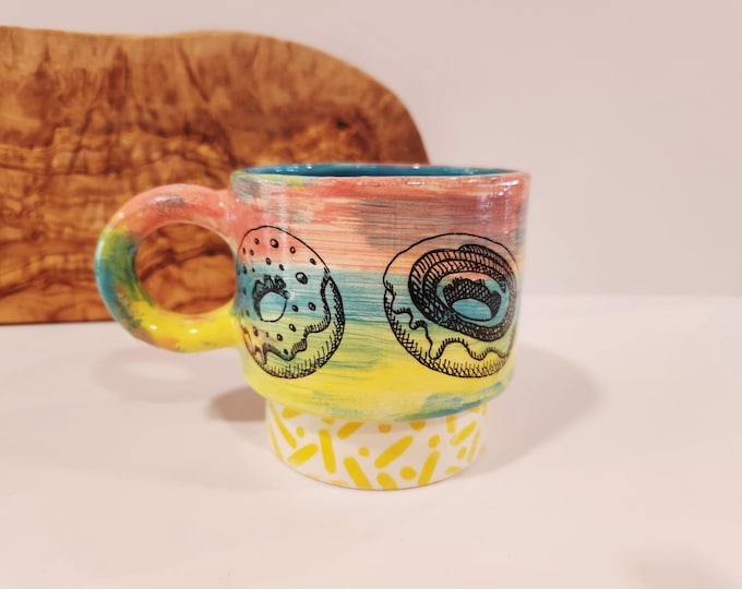 Handmade Donut Ceramic Mug / Colorful Pottery Coffee Cup / Whimsical Donut Mug / Unique Handmade Pottery Gift