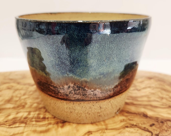 Handcrafted Dark Blue and Copper Buff Speckled clay Planter