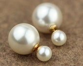 Pearl Double Sided Earrings,pearl gold Stud earring,bubble earring,steel colour earring,Ear Jacket,