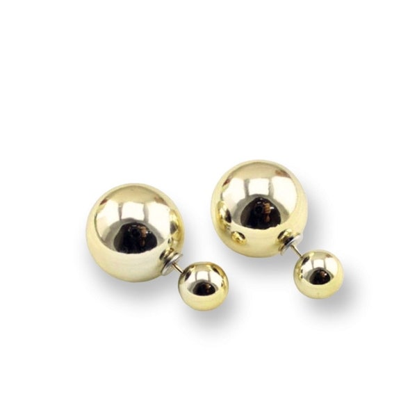 Gold Double Sided Earrings,metallic golden Stud earring,bubble earring,golden colour earring,Ear Jacket,