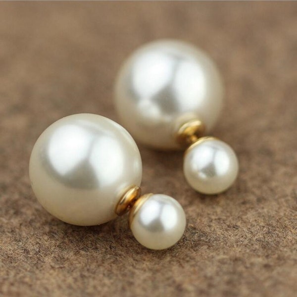 Perle doppelseitig Ohrringe, Perle gold Ohrstecker, blase ohrring, stahl farbe ohrring, festliche ohrring