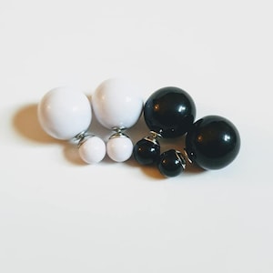 Black Double Sided Earrings, white double sided earring,bubble earring, shiny ball double earring,Ear Jacket,set of 2