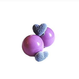 Purple Double Sided Earrings, purple heart earring, ball earring,heart stud earring