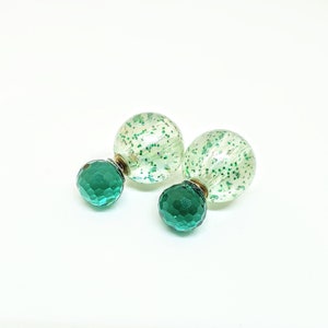 Aqua Green Double Sided Earrings,crystal double sided earring,bubble earring,flower earring,Ear Jacket,