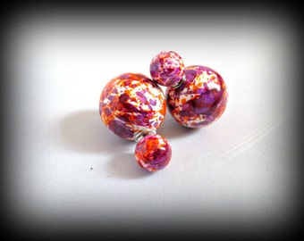 Red Double Sided Earrings,brush print Stud earring,bubble earring, ball double earring,Ear Jacket,candy ball stud earring