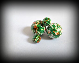 Green Double Sided Earrings,brush print Stud earring,bubble earring, ball double earring,Ear Jacket,candy ball stud earring