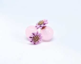 Pink glossy double Sided Earrings, baby pink flower stud earring,ball double earring,Ear Jacket