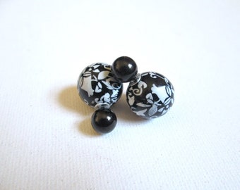 Black Double Sided Earrings,brush print Stud earring,bubble earring, ball double earring,Ear Jacket,candy ball stud earring