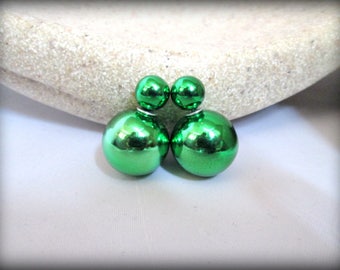Green Double Sided Earrings,metalic emerald Stud earring,bubble earring,deep green colour earring,Ear Jacket,