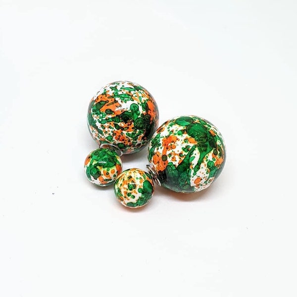 Boucle d'oreille verte, boucles d'oreilles Double face, boucle d'oreille Stud, boucle d'oreille bulle, boucle d'oreille double boule, veste d'oreille, boucle d'oreille clou de boule de bonbon