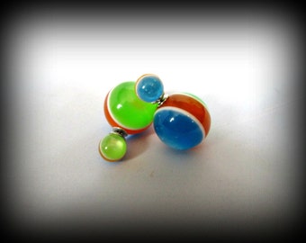 Rainbow Stripe earring,Double Sided Earrings,Stud earring,bubble earring,ball double earring,Ear Jacket,candy ball stud earring