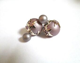 Rust Double Sided Earrings,metalic grey Stud earring,bubble earring,deep grey colour earring,Ear Jacket,