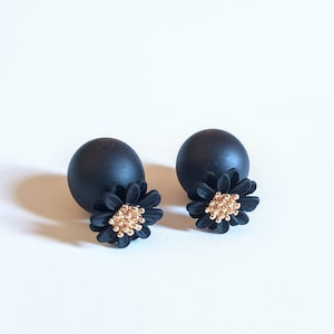 Black Double Sided Earrings, daisy flowers stud earring,ball double earring,Ear Jacket