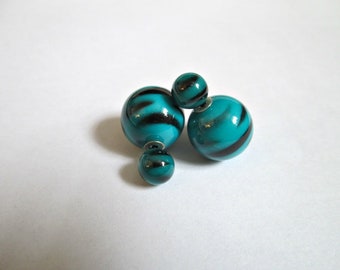 Teal Stripe earring,Double Sided Earrings,Stud earring,bubble earring,ball double earring,Ear Jacket,candy ball stud earring