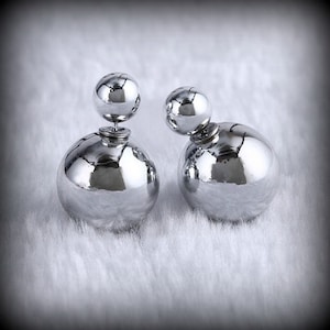 Silver Double Sided Earrings,metalic silver Stud earring,bubble earring,steel colour earring,Ear Jacket,