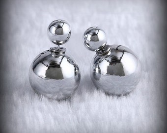 Silver Double Sided Earrings,metalic silver Stud earring,bubble earring,steel colour earring,Ear Jacket,