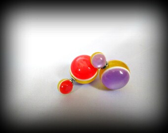 Purple Stripe earring,Double Sided Earrings,Stud earring,bubble earring,ball double earring,Ear Jacket,candy ball stud earring