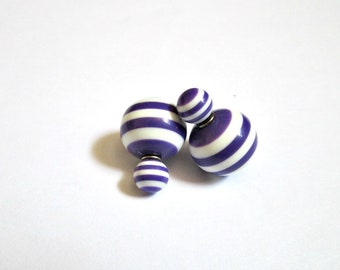 Purple Stripe earring,Double Sided Earrings,Stud earring,bubble earring,ball double earring,Ear Jacket,candy ball stud earring
