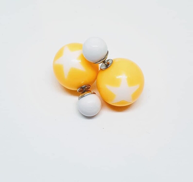 shiny ball double earring,Ear Jacket, Yellow Double Sided Earrings,square Stud earring,bubble earring
