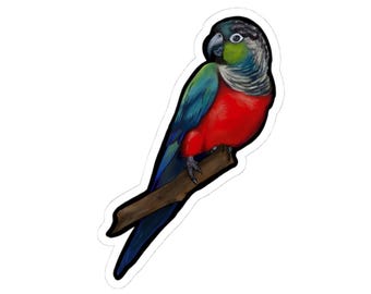 Pegatinas troqueladas de loro conure, arte colorido de aves, decoración ecológica, regalo para amantes de las aves, accesorios para portátil, decoración del hogar
