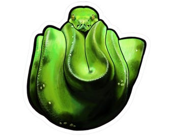 Pegatinas troqueladas de Pitón Verde, para decorar portátiles, diarios y botellas de agua. Regalos para amantes de las plantas. Decoración inspirada en la naturaleza.