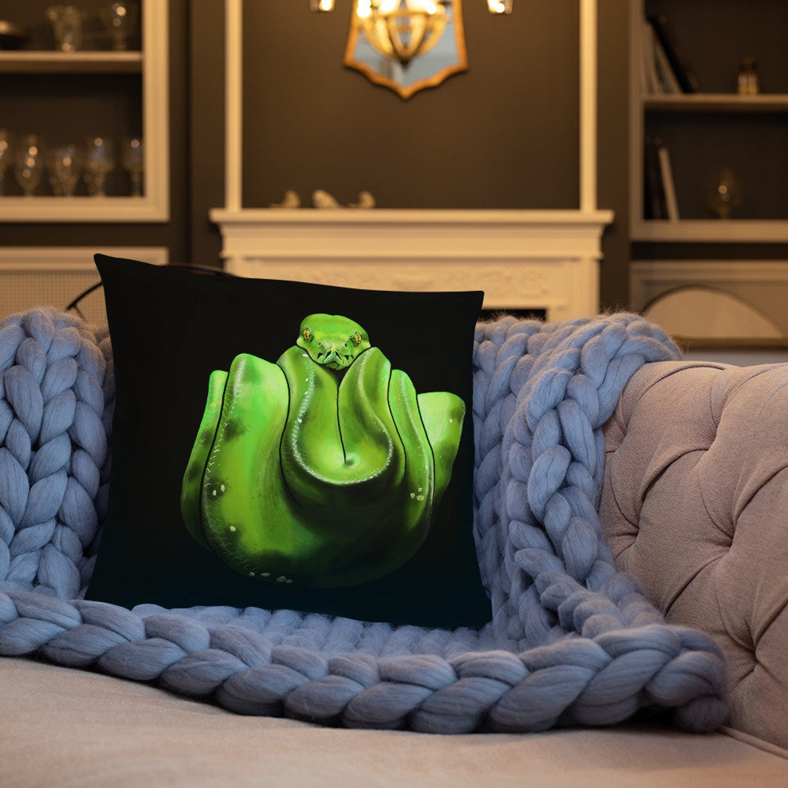 Green tree python Basic Pillow from digital painting python Etsy