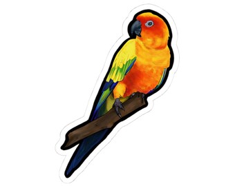 Pegatinas troqueladas de loro Sun Conure para amantes de la naturaleza, decoración para portátiles, regalo ideal para amantes de las aves, ilustraciones adorables, calcomanías impermeables